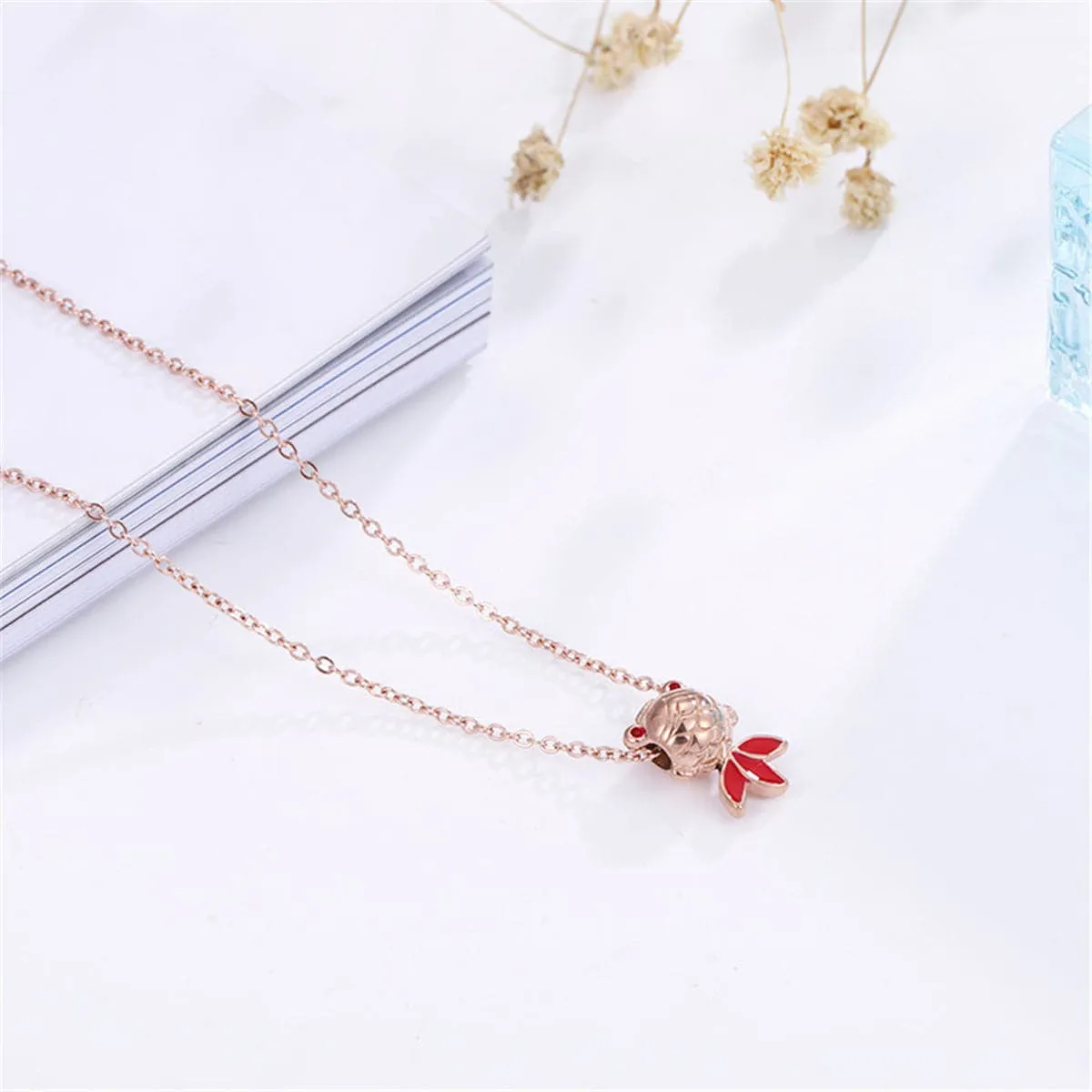 18K Rose Gold-Plated Fish Pendant Necklace