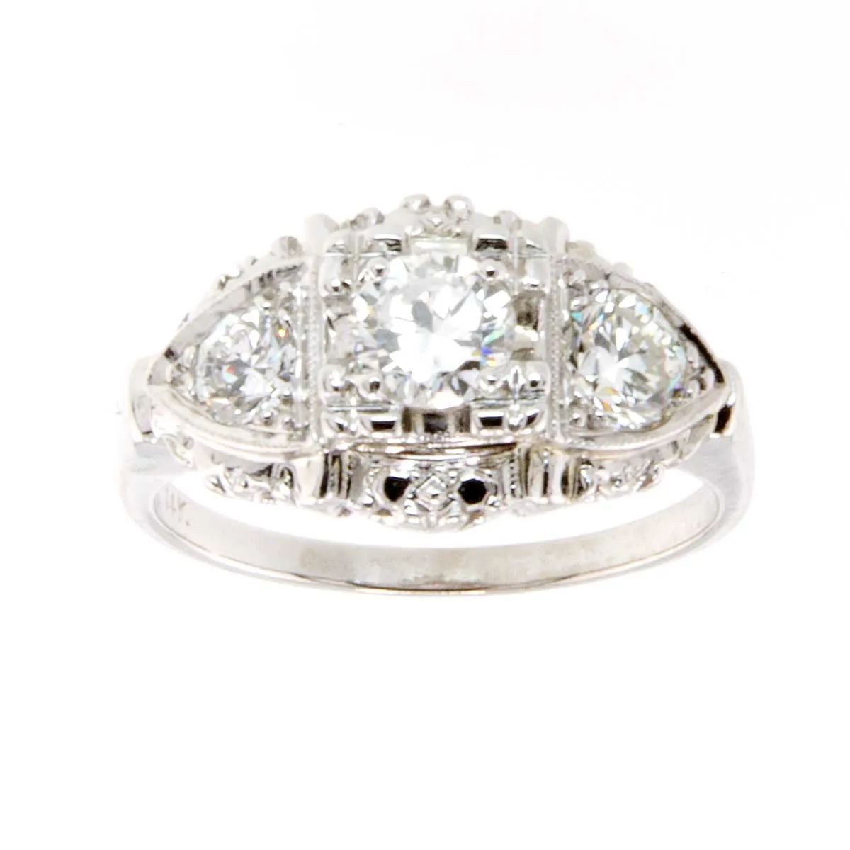 1950s 1ct 3 Stone Diamond Engagement Ring