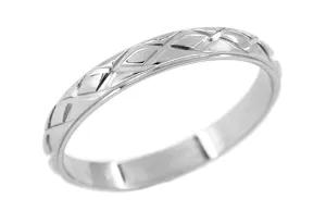1950's X Hatch Engraved Wedding Band Ring in 14 Karat White Gold