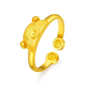 24K Gold-Plated Pig Open Ring
