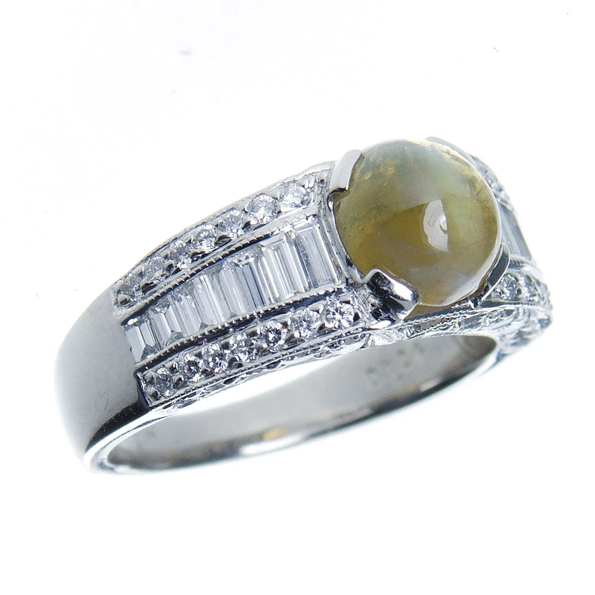 3.19ct Chrysoberyl Cat's Eye & Diamond Platinum Ring