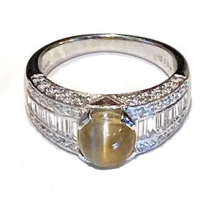 3.19ct Chrysoberyl Cat's Eye & Diamond Platinum Ring