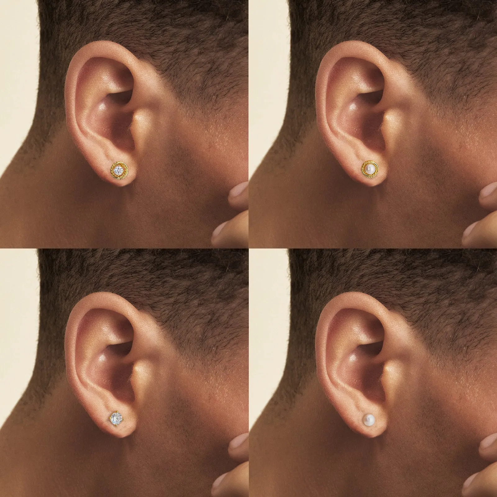 4 Style Pearls Diamond Stud Earrings S925 KRKC