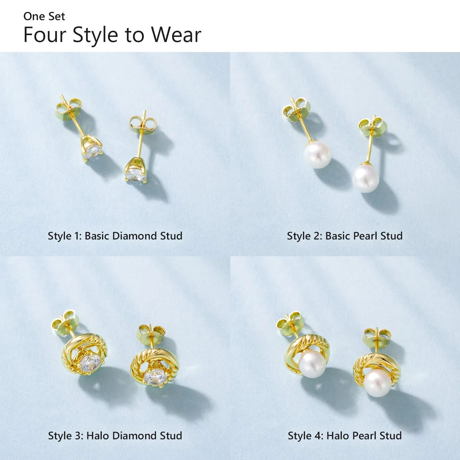 4 Style Pearls Diamond Stud Earrings S925 KRKC