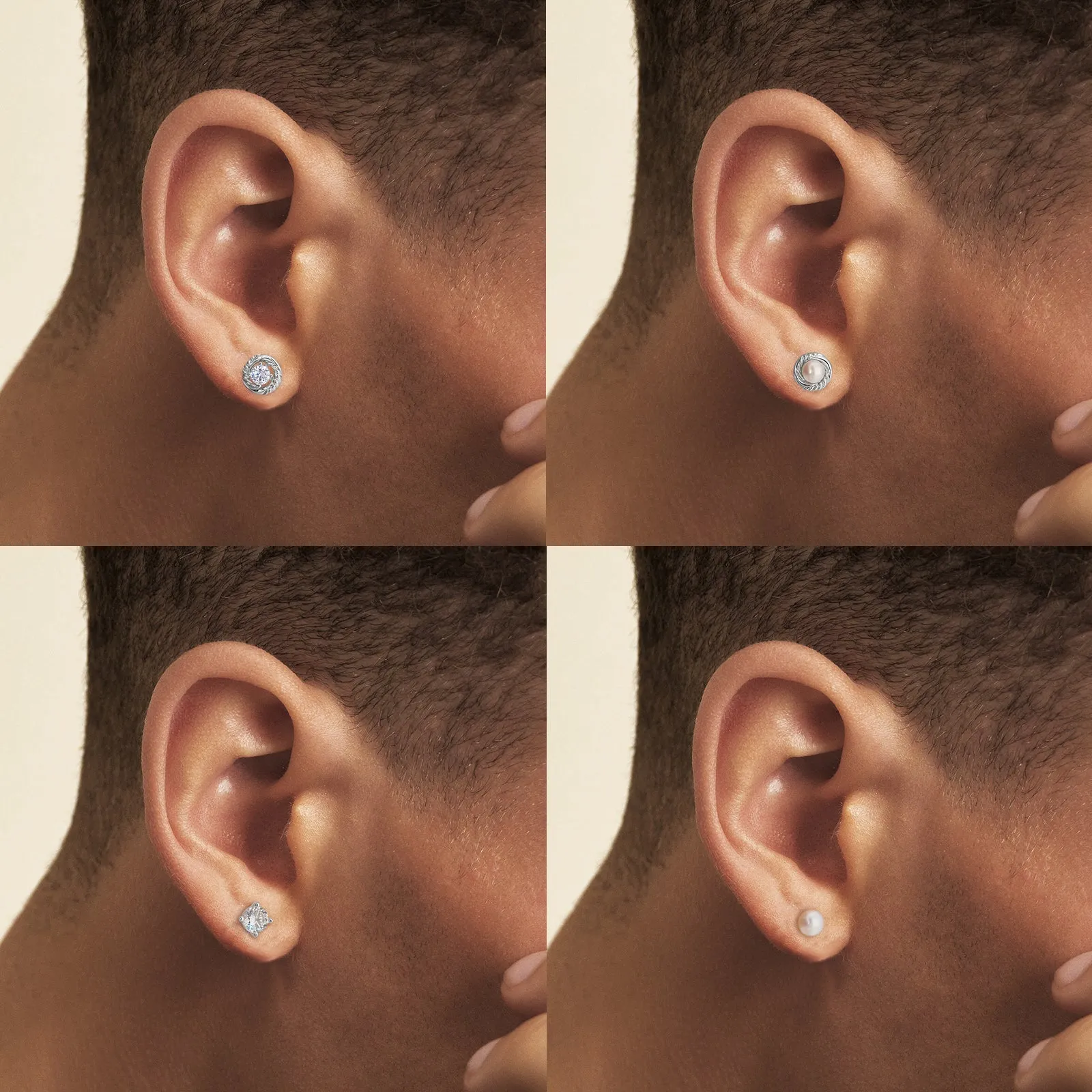4 Style Pearls Diamond Stud Earrings S925 KRKC