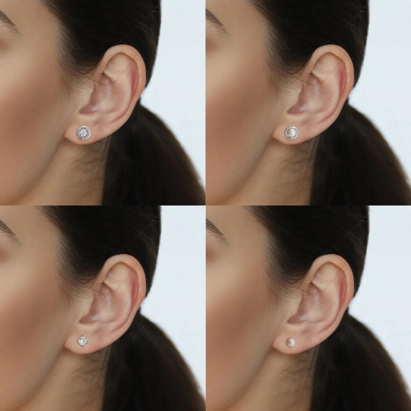 4 Style Pearls Diamond Stud Earrings S925 KRKC