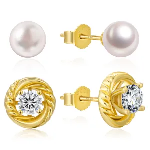 4 Style Pearls Diamond Stud Earrings S925 KRKC