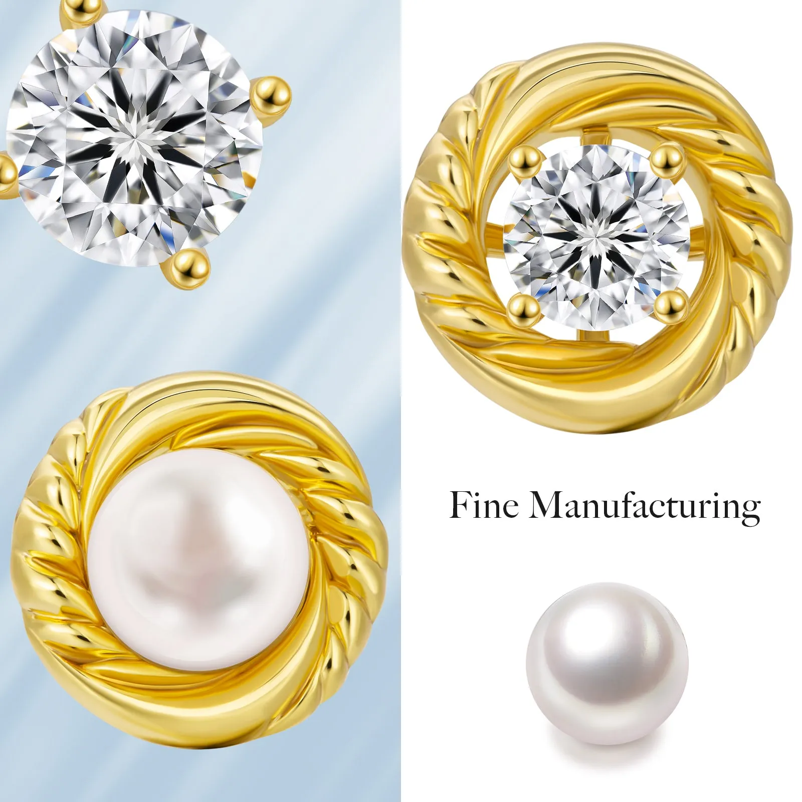 4 Style Pearls Diamond Stud Earrings S925 KRKC