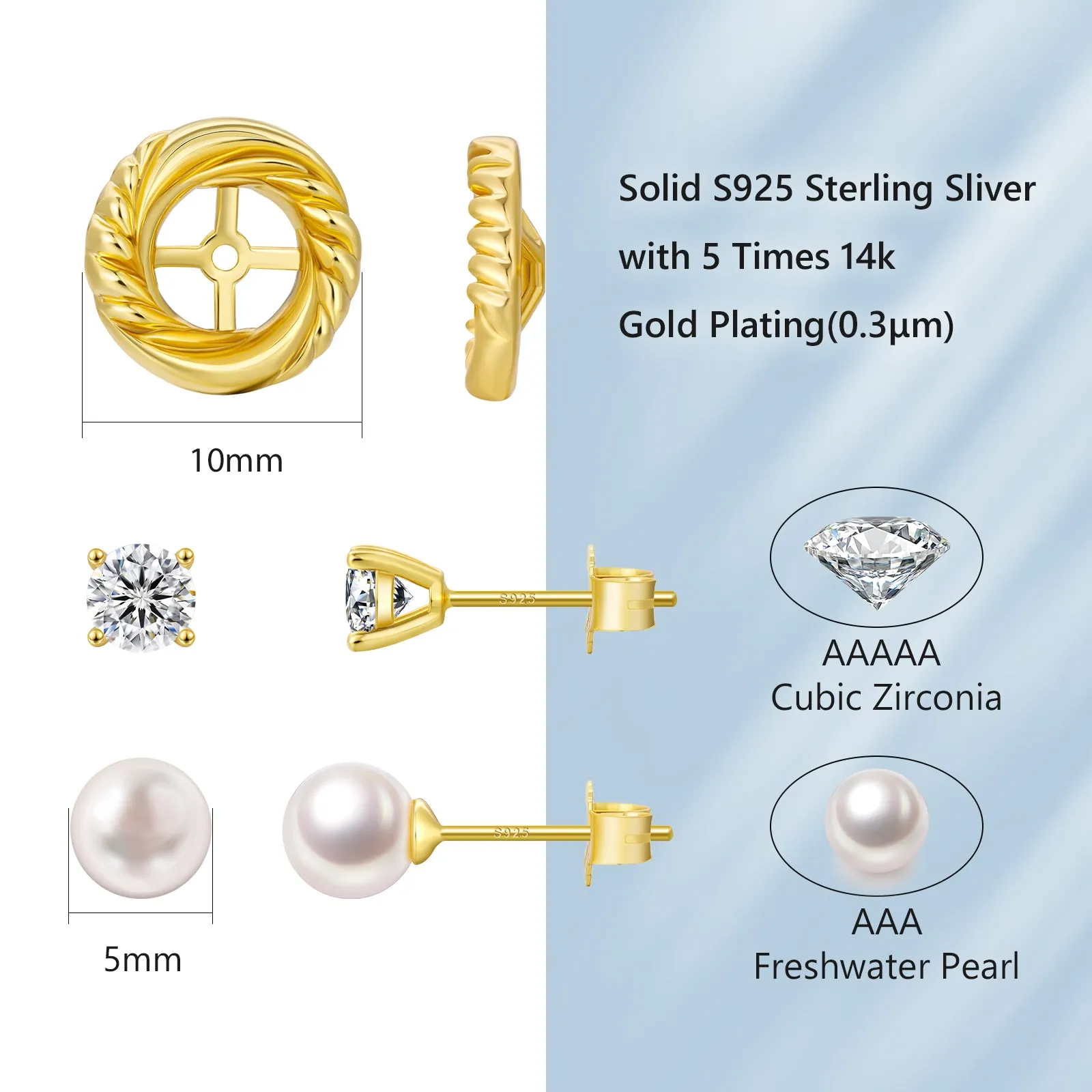 4 Style Pearls Diamond Stud Earrings S925 KRKC