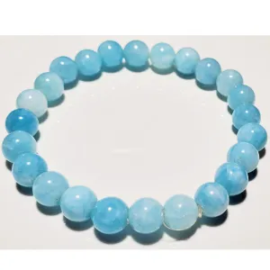 8mm Aquamarine Beaded Elastic Stretch Bracelet