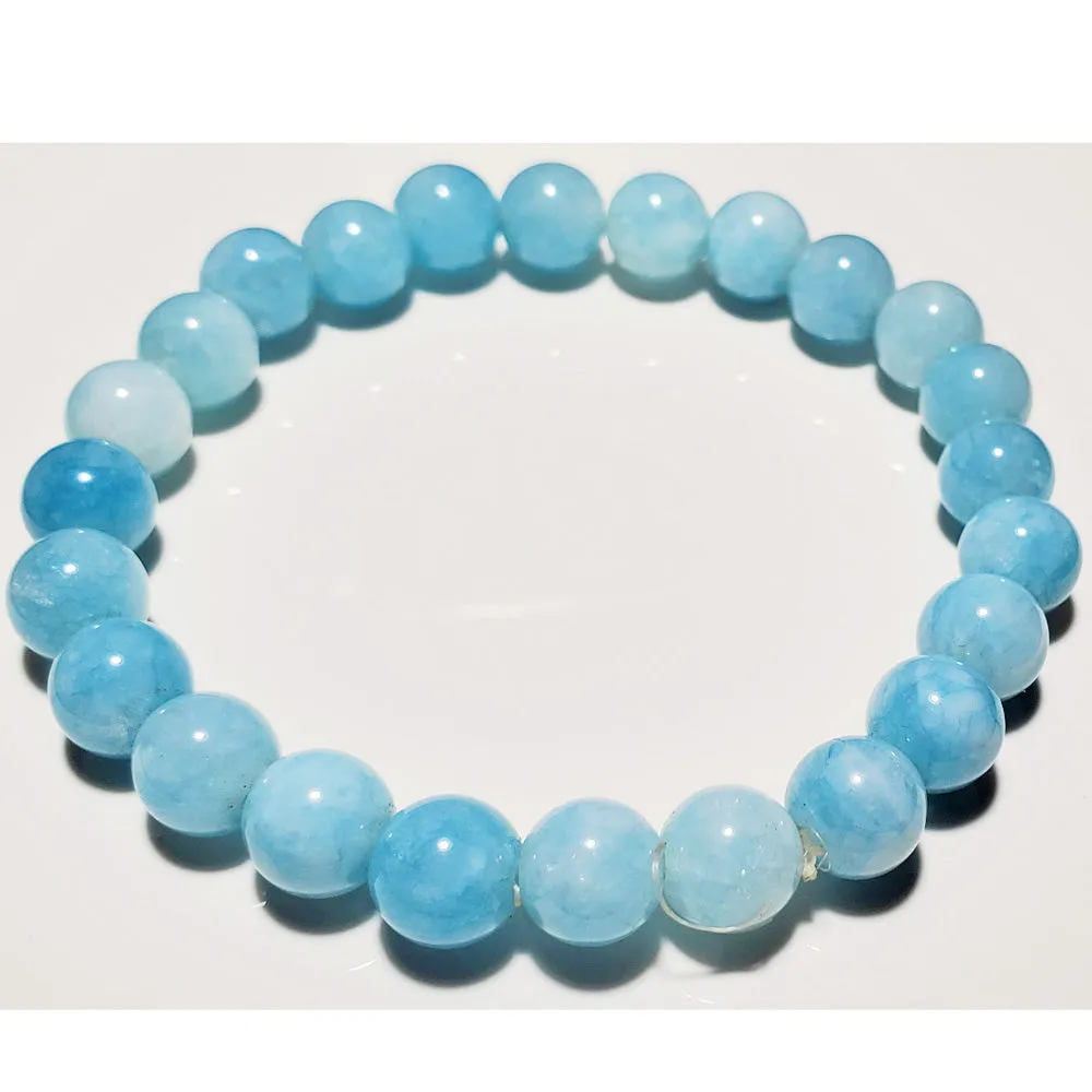 8mm Aquamarine Beaded Elastic Stretch Bracelet
