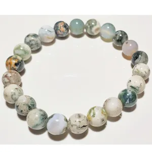 8mm White Moss Agate Beaded Elastic Stretch Bracelet