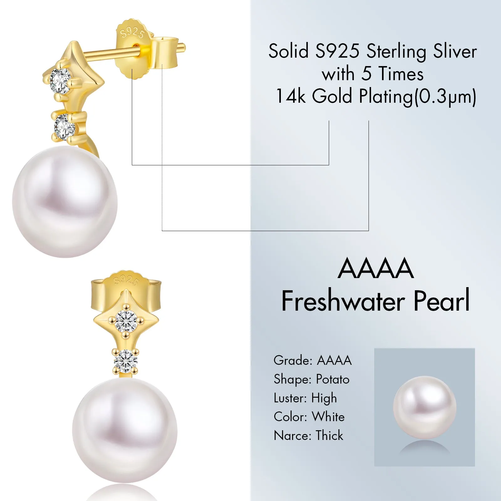 9.5MM Pearls Stud Earrings S925 KRKC 0312