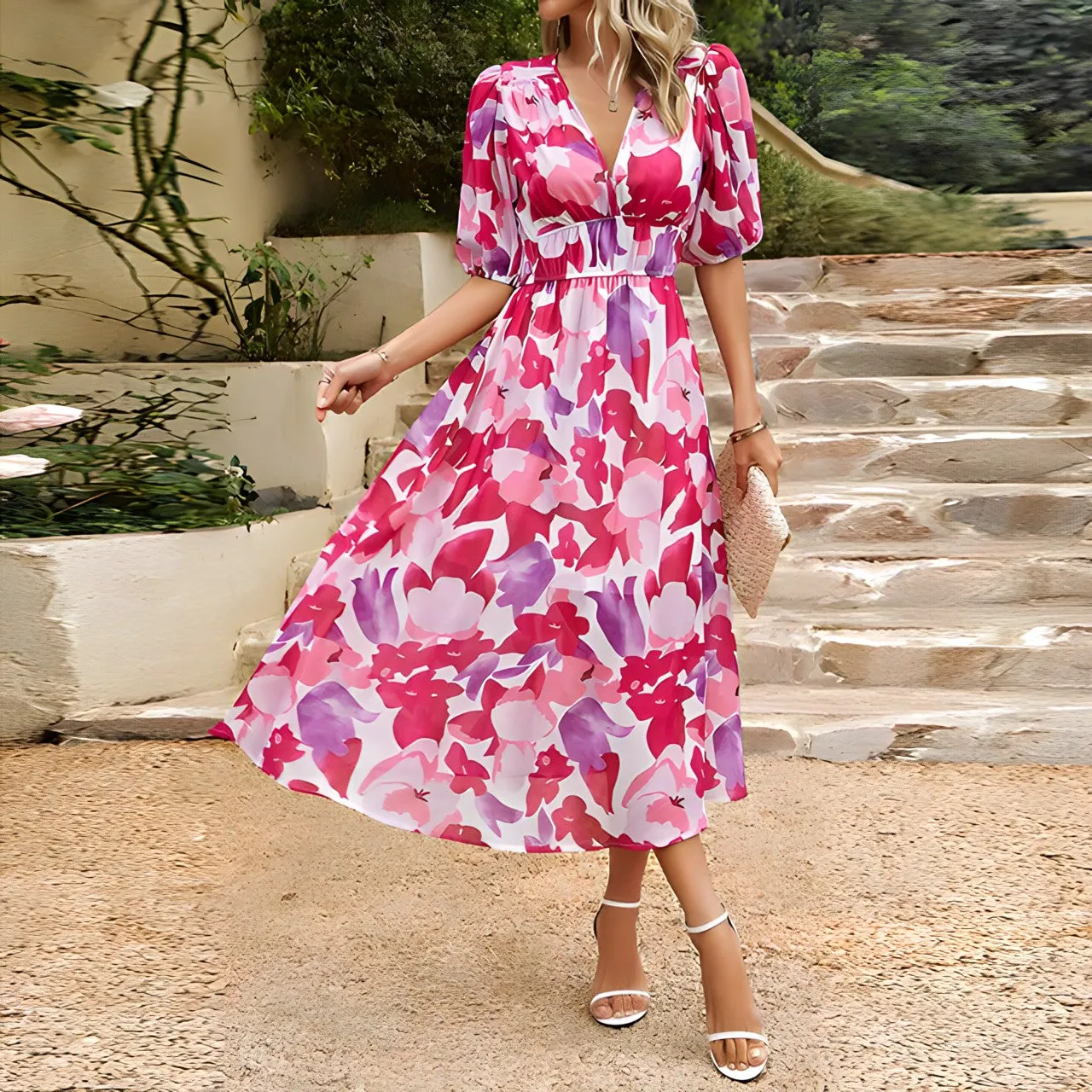 Adela® | V-Neck Midi Dress