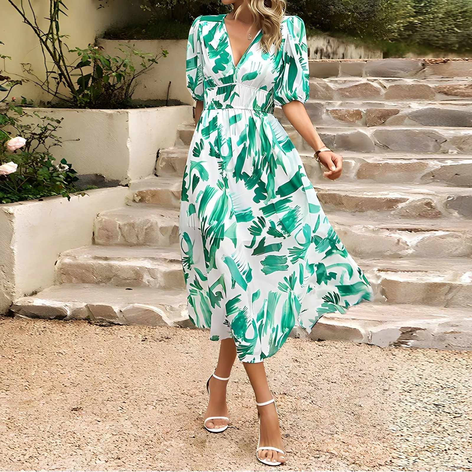 Adela® | V-Neck Midi Dress