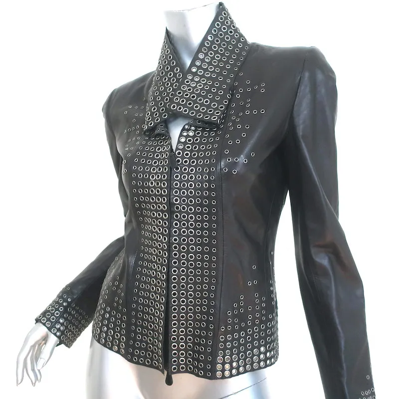 Alexander McQueen Grommet-Embellished Leather Jacket Black Size 40