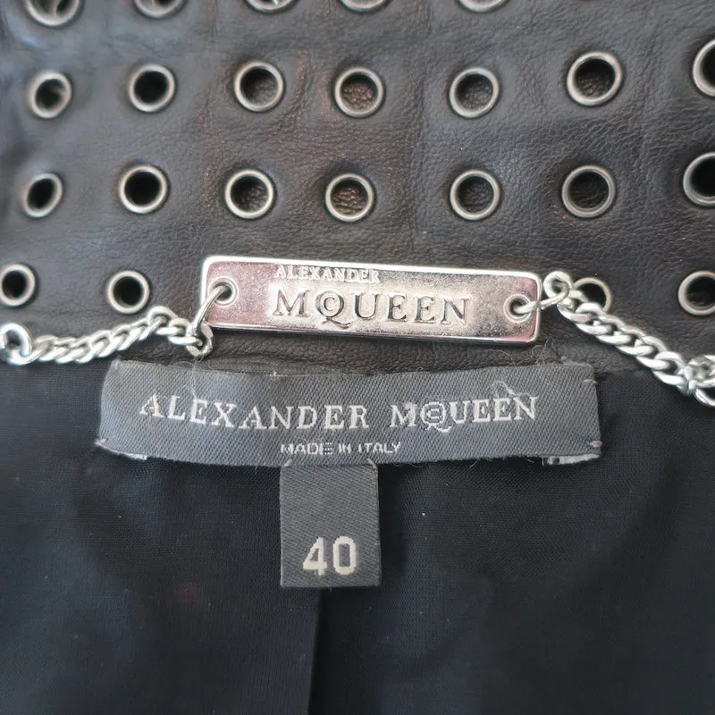 Alexander McQueen Grommet-Embellished Leather Jacket Black Size 40