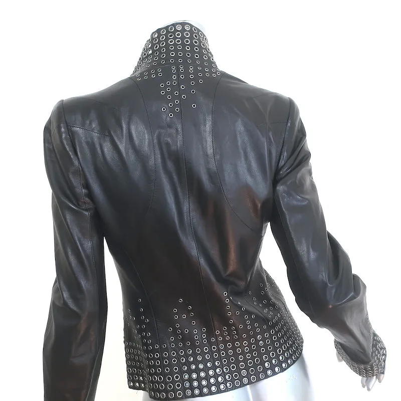 Alexander McQueen Grommet-Embellished Leather Jacket Black Size 40