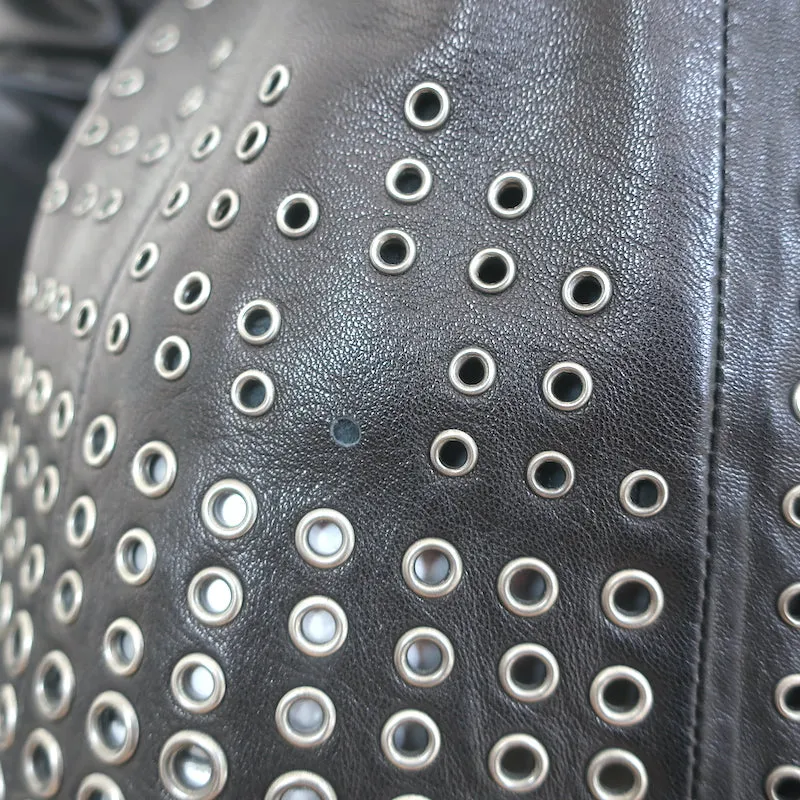 Alexander McQueen Grommet-Embellished Leather Jacket Black Size 40