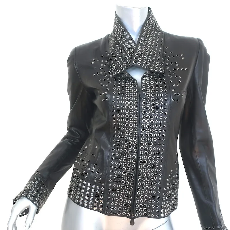 Alexander McQueen Grommet-Embellished Leather Jacket Black Size 40