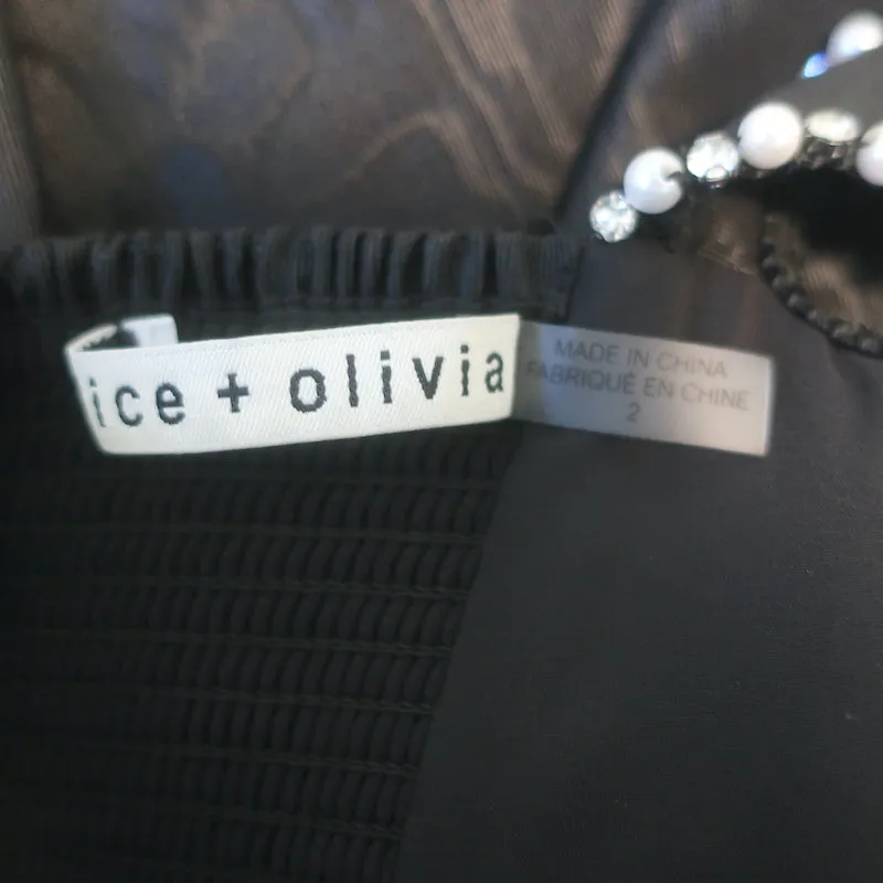 Alice   Olivia Guinevere Pearl & Crystal-Embellished Mini Dress Black Size 2