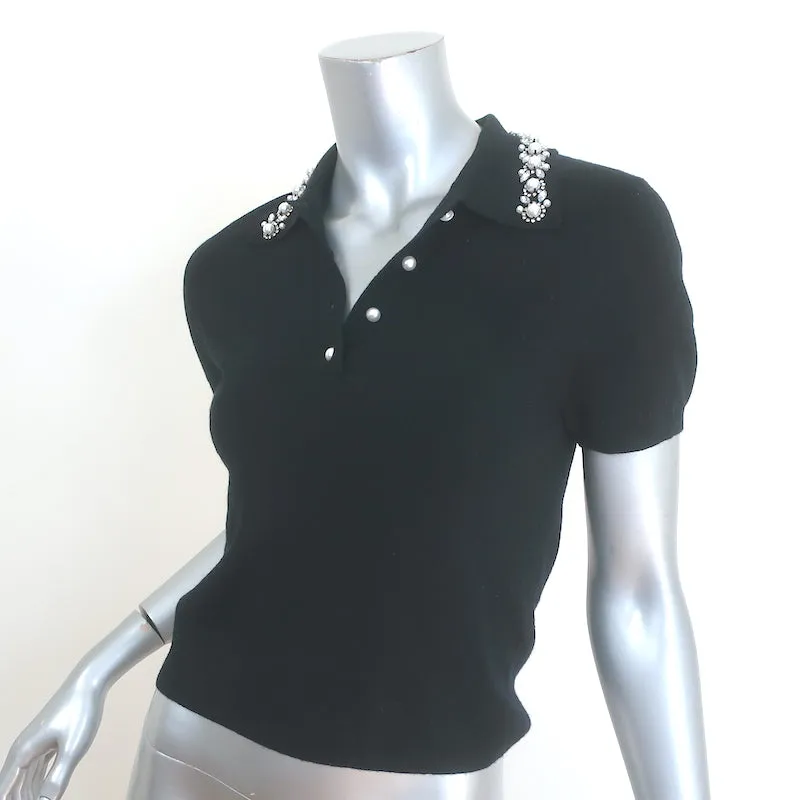 Alice   Olivia Meda Crystal & Faux Pearl-Embellished Polo Black Size Medium