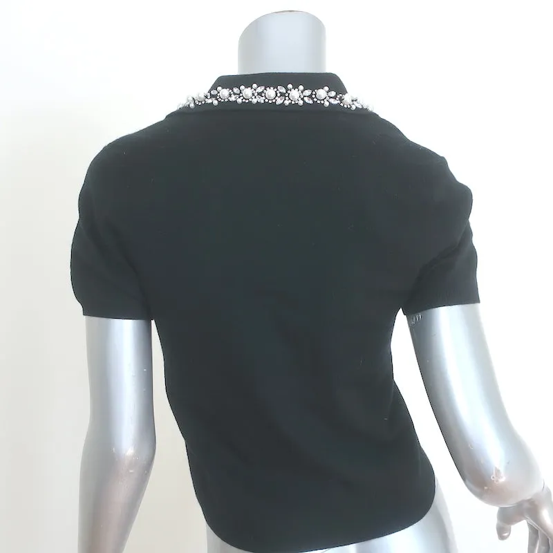 Alice   Olivia Meda Crystal & Faux Pearl-Embellished Polo Black Size Medium