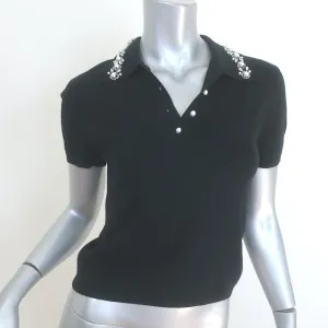 Alice   Olivia Meda Crystal & Faux Pearl-Embellished Polo Black Size Medium