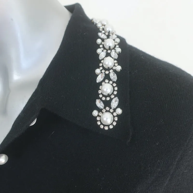 Alice   Olivia Meda Crystal & Faux Pearl-Embellished Polo Black Size Medium