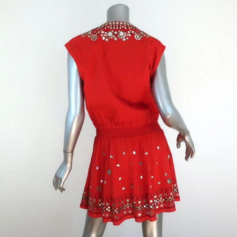 Alice   Olivia Mini Dress Pimmy Red Mirror-Embellished Beaded Cotton Size 6