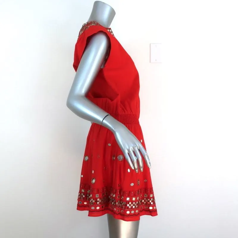 Alice   Olivia Mini Dress Pimmy Red Mirror-Embellished Beaded Cotton Size 6