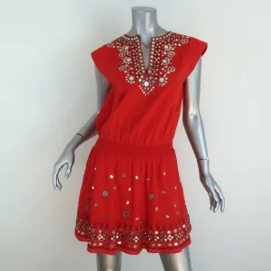 Alice   Olivia Mini Dress Pimmy Red Mirror-Embellished Beaded Cotton Size 6