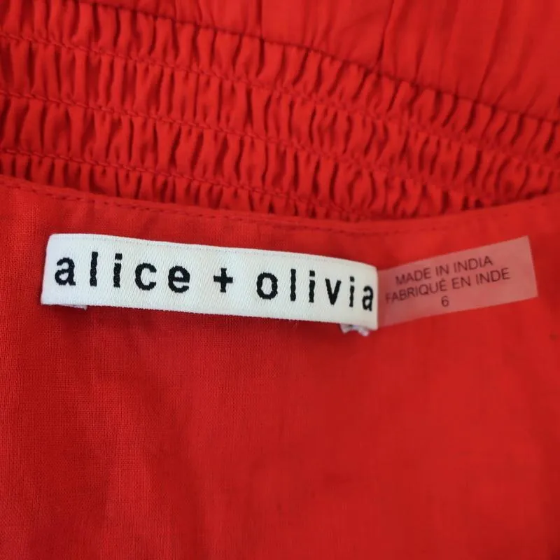 Alice   Olivia Mini Dress Pimmy Red Mirror-Embellished Beaded Cotton Size 6
