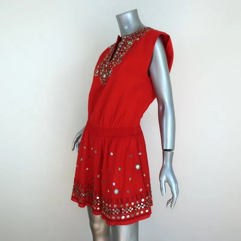 Alice   Olivia Mini Dress Pimmy Red Mirror-Embellished Beaded Cotton Size 6