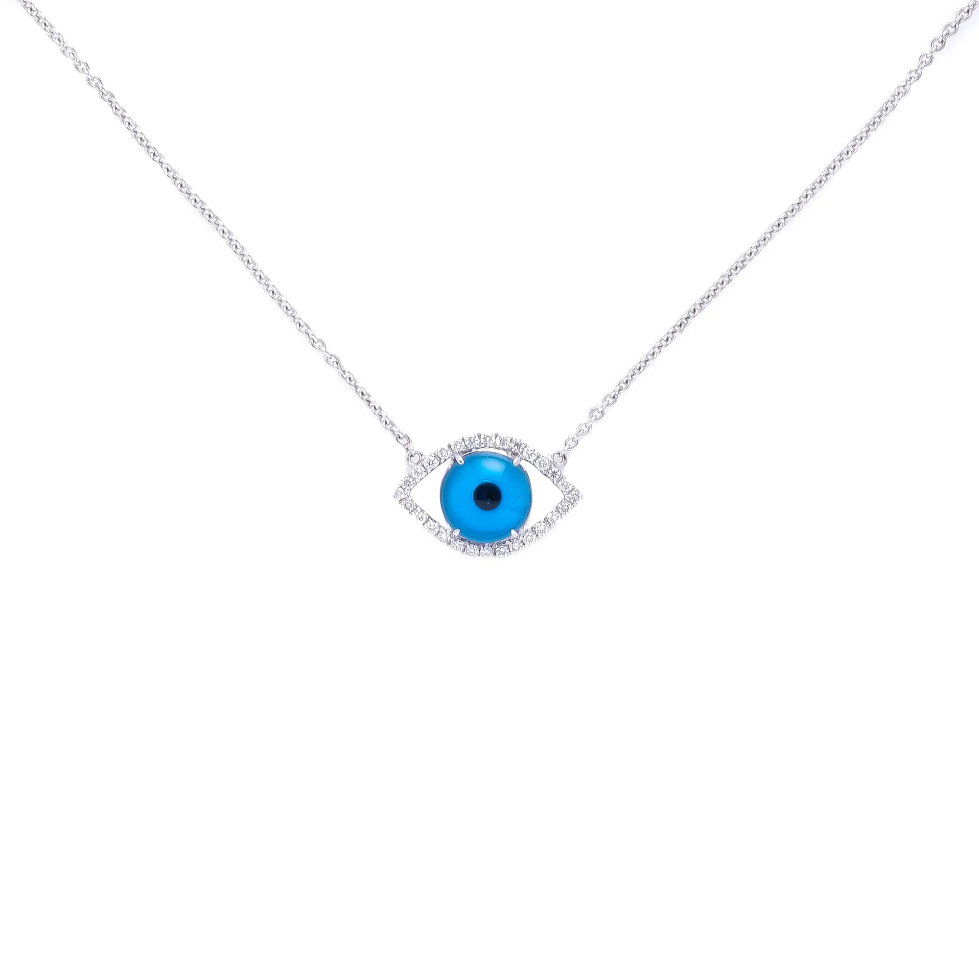 Almond White Diamond Turkish Eye Necklace