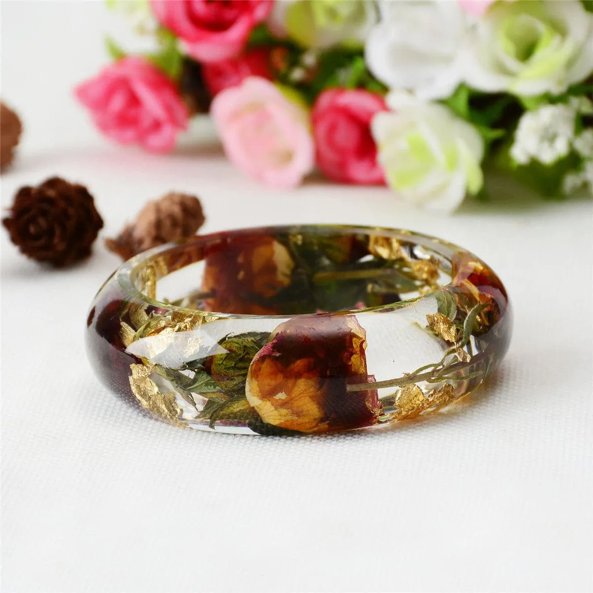 Amber & Green Dried Flower Bangle