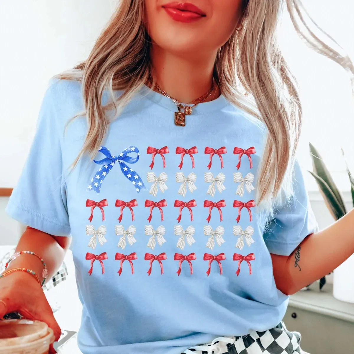 American Flag Bows Graphic T-Shirt