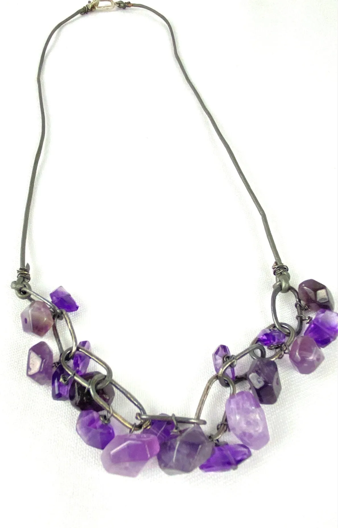 Amethyst, leather and silver necklace