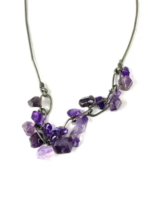 Amethyst, leather and silver necklace