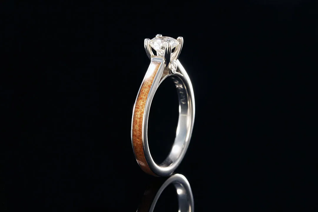 ANCIENT KAURI WOOD 14K WHITE GOLD DIAMOND TIFFANY WITH SIDE STONES RING