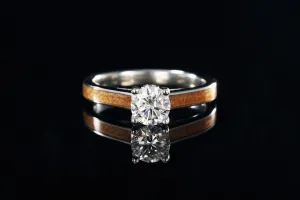 ANCIENT KAURI WOOD 14K WHITE GOLD DIAMOND TIFFANY WITH SIDE STONES RING
