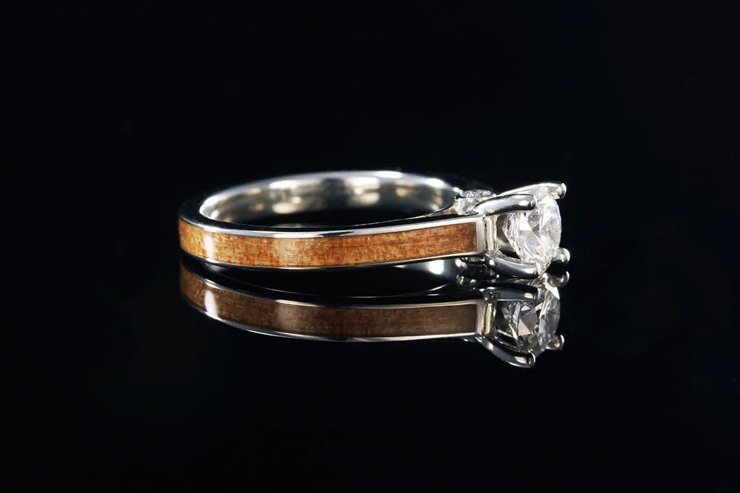 ANCIENT KAURI WOOD 14K WHITE GOLD DIAMOND TIFFANY WITH SIDE STONES RING