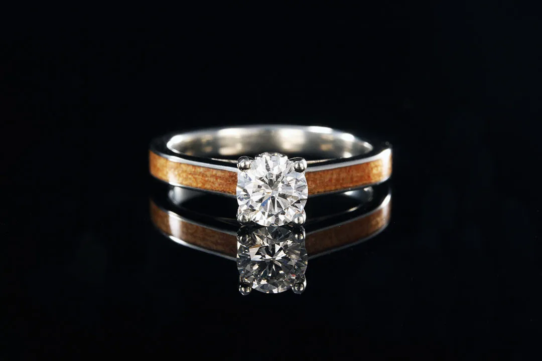ANCIENT KAURI WOOD 14K WHITE GOLD DIAMOND TIFFANY WITH SIDE STONES RING