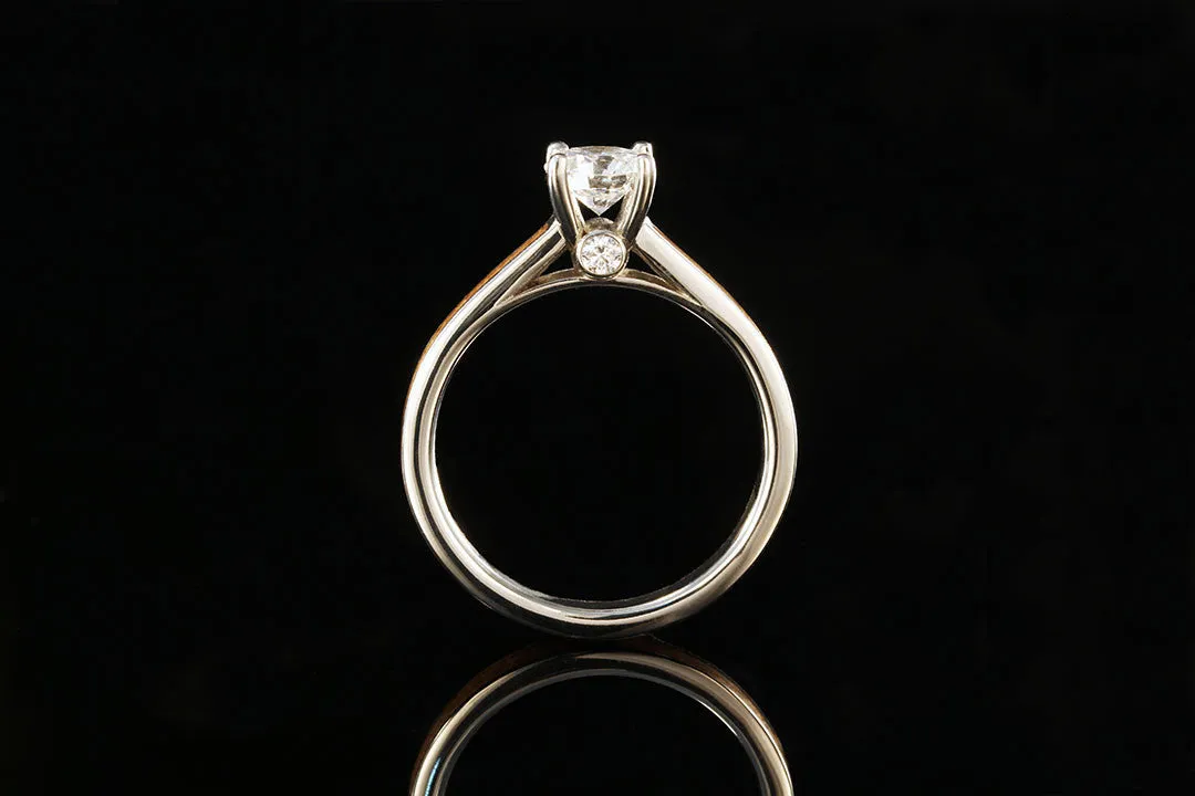 ANCIENT KAURI WOOD 14K WHITE GOLD DIAMOND TIFFANY WITH SIDE STONES RING