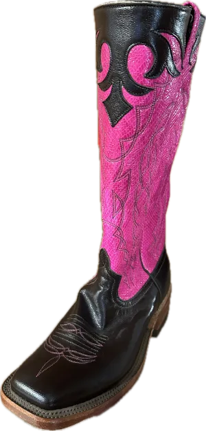 Anderson Bean Women's Square Toe Brown and Pink Stove Top Boots