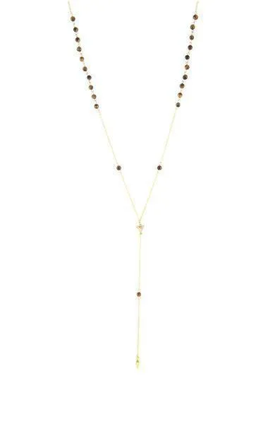 Angel Sigh 18k Gold Plated Lariat in Tiger's Eye