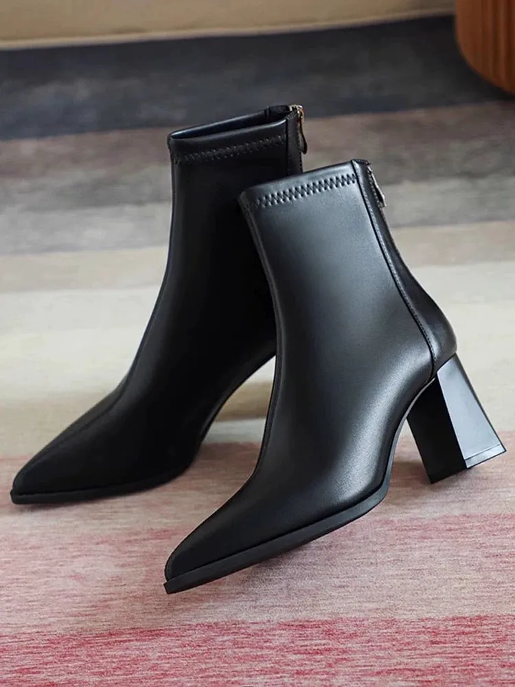 Ankle Luxe™ | Short Leather Pointed Ankle Boots | Genuine Leather, Sleek Design & Comfortable Fit