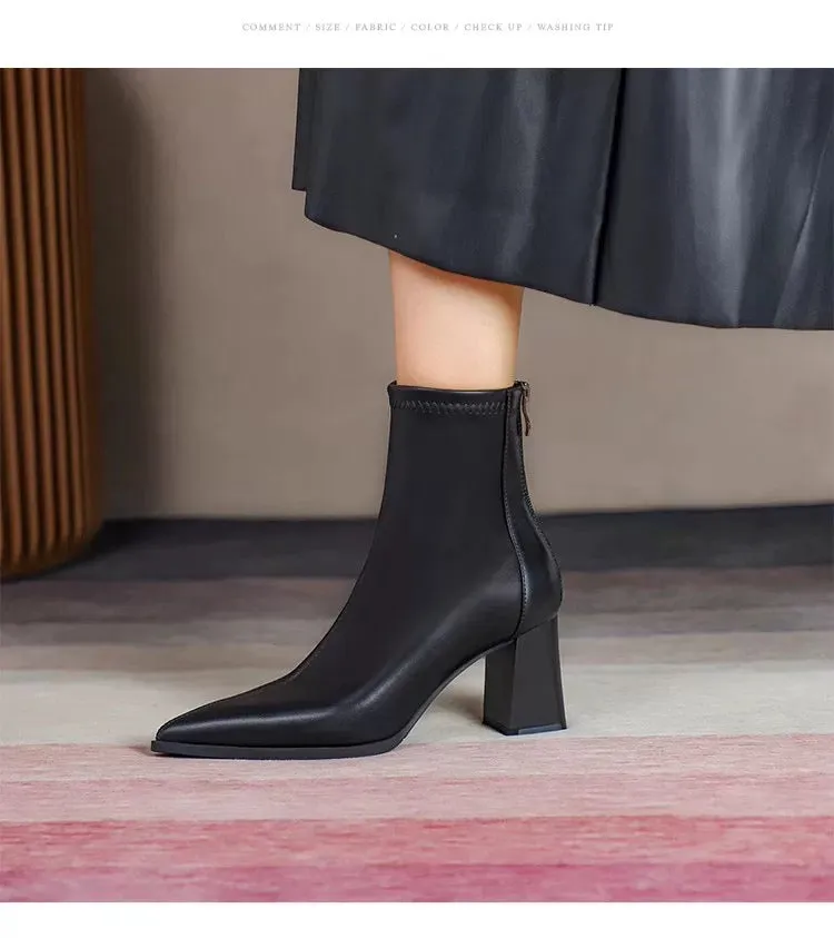 Ankle Luxe™ | Short Leather Pointed Ankle Boots | Genuine Leather, Sleek Design & Comfortable Fit
