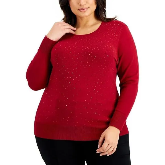 Anne Klein Women's Plus Size Sweater Embellished  Long Sleeve Titian Red Size 0X