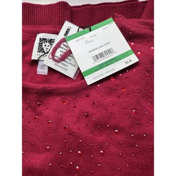 Anne Klein Women's Plus Size Sweater Embellished  Long Sleeve Titian Red Size 0X